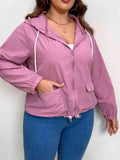 Plus Size Zip-Up Drawstring Hooded Jacket with Pockets - Trendsi
