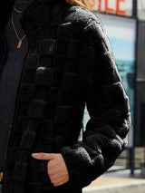 Fuzzy Checkered Zip Up Jacket - Trendsi - Flyclothing LLC