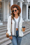 Buttoned V-Neck Long Sleeve Cardigan - Trendsi - Flyclothing LLC