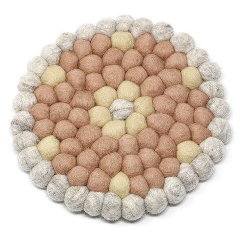 Hand Crafted Felt Ball Trivets from Nepal: Round Flower Design, Pink - Global Groove (T) - Global Groove