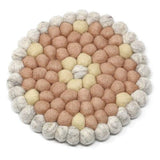 Hand Crafted Felt Ball Trivets from Nepal: Round Flower Design, Pink - Global Groove (T) - Global Groove