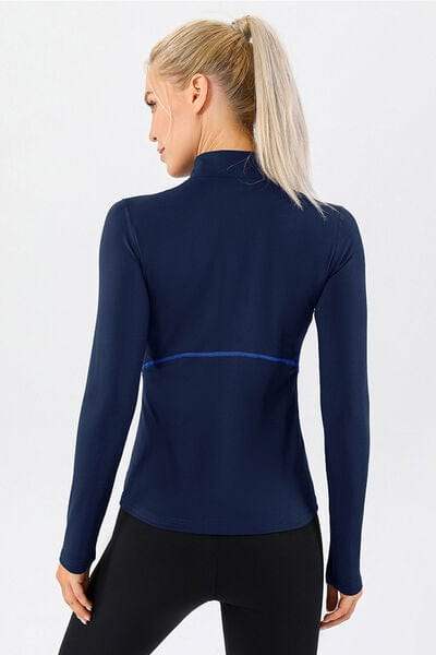 Mock Neck Quarter Zip Active T-Shirt - Trendsi - Flyclothing LLC