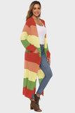 Color Block Long Sleeve Pocketed Cardigan - Trendsi