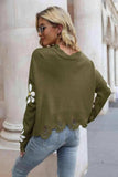 Flower Distressed Long Sleeve Sweater - Trendsi - Flyclothing LLC