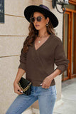 Openwork Surplice Long Sleeve Sweater - Trendsi - Flyclothing LLC