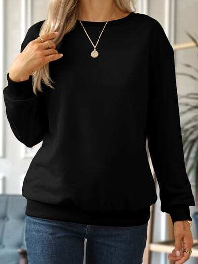 Round Neck Dropped Shoulder Sweatshirt - Trendsi - Flyclothing LLC