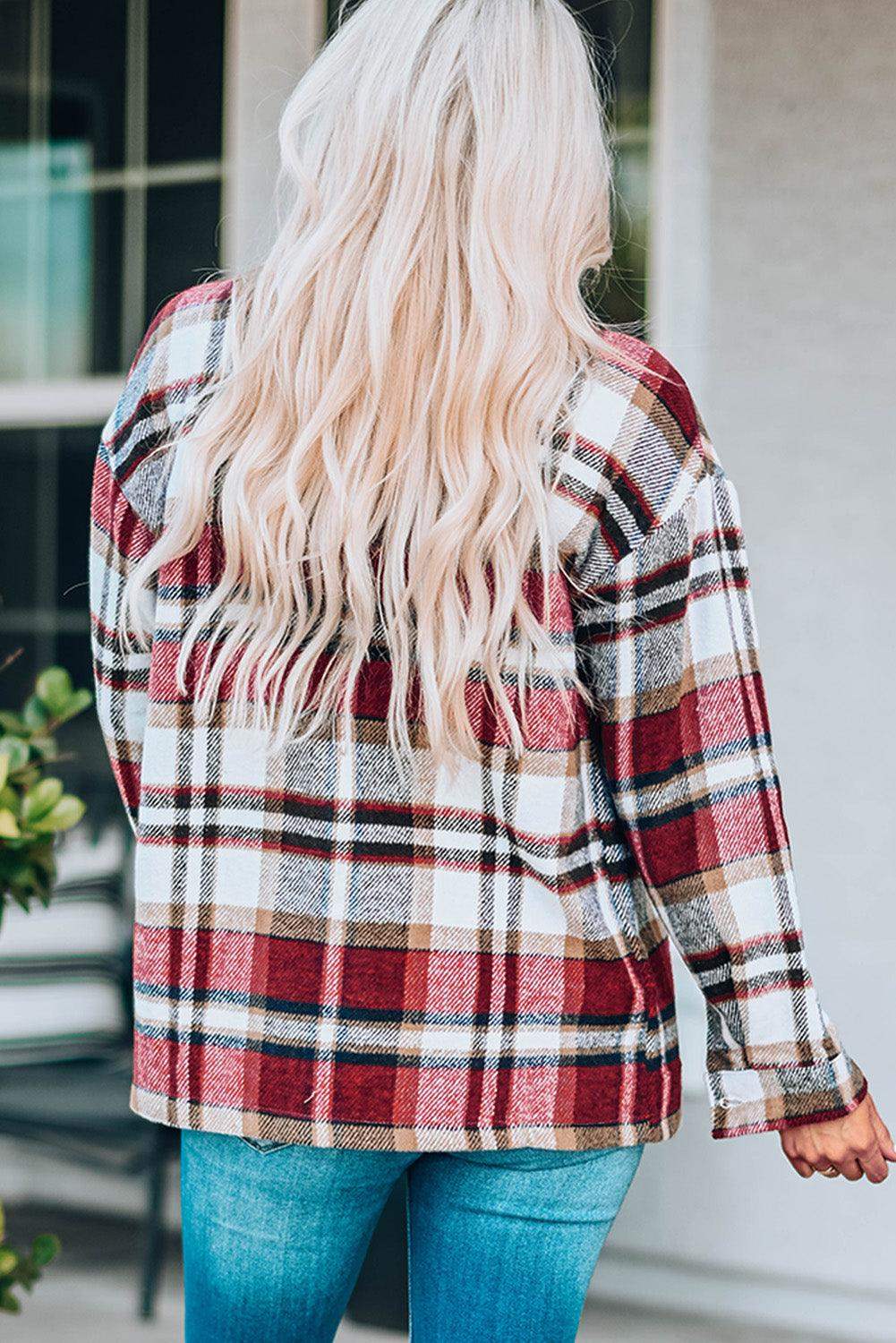 Plaid Button Front Shirt Jacket with Breast Pockets - Trendsi - Flyclothing LLC