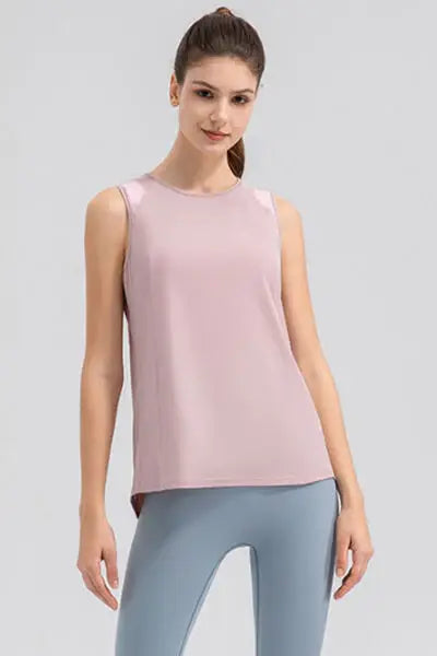 Round Neck Wide strap Active Tank - Trendsi - Flyclothing LLC