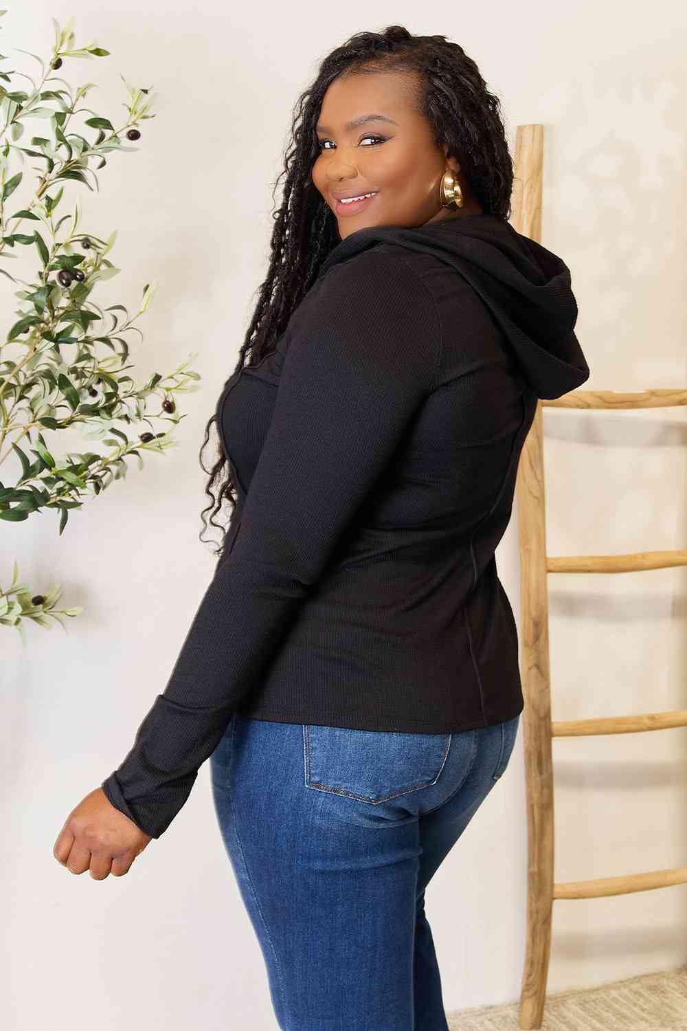 Culture Code Full Size Exposed Seam Long Sleeve Hoodie - Trendsi