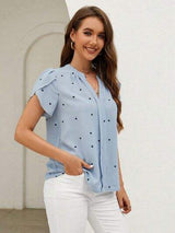 Heart Print Notched Petal Sleeve Blouse - Trendsi - Flyclothing LLC