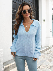 Johnny Collar Dropped Shoulder Sweater - Trendsi