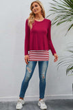 Full Size Striped Faux Layered Long Sleeve Top - Trendsi - Flyclothing LLC
