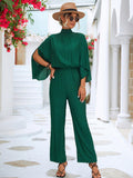 Tie Back Mock Neck Split Sleeve Jumpsuit - Trendsi
