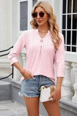 Eyelet Notched Knit Jacquard Top - Trendsi - Flyclothing LLC