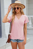 Eyelet Surplice Short Sleeve T-Shirt - Trendsi - Flyclothing LLC
