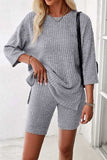 Ribbed Round Neck Top and Shorts Set - Trendsi - Flyclothing LLC