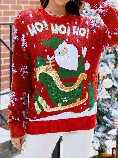 Santa Round Neck Long Sleeve Sweater - Trendsi - Flyclothing LLC