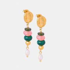 Natural Stone Freshwater Pearl Dangle Earrings - Trendsi