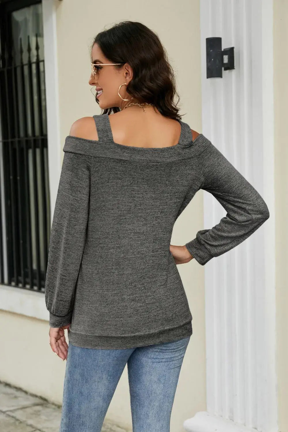 Cutout Cold-Shoulder Top - Trendsi - Flyclothing LLC