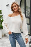 Boat Neck Horizontal Ribbing Dolman Sleeve Sweater - Trendsi