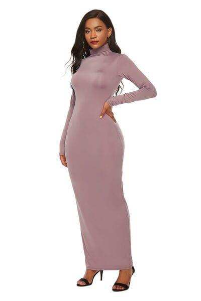 Mock Neck Long Sleeve Maxi Slim Dress - Trendsi - Flyclothing LLC