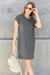 Basic Bae Full Size Round Neck Short Sleeve Dress with Pockets - Trendsi - Flyclothing LLC