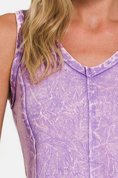 Zenana Exposed Seam V-Neck Wide Strap Tank - Trendsi - Flyclothing LLC