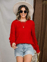 Openwork Round Neck Raglan Sleeve Sweater - Trendsi - Flyclothing LLC