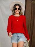 Openwork Round Neck Raglan Sleeve Sweater - Trendsi - Flyclothing LLC