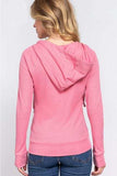 ACTIVE BASIC Waffle Knit Drawstring Zip Up Long Sleeve Hoodie - Trendsi - Flyclothing LLC