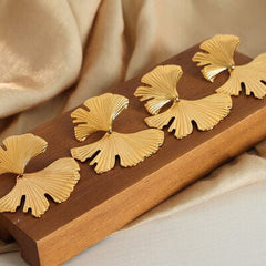 Ginkgo Biloba Design Stud Earrings - Trendsi