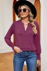 Notched Lantern Sleeve T-Shirt - Trendsi - Flyclothing LLC