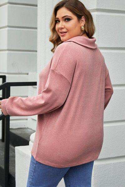 Plus Size Dropped Shoulder Collared Neck T-Shirt - Trendsi - Flyclothing LLC