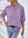 Texture Drawstring Long Sleeve Hooded Sweater - Trendsi
