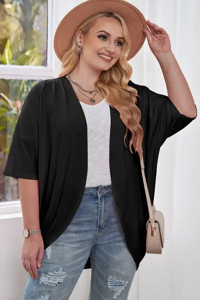 Plus Size Ribbed Cocoon Cover Up - Trendsi - Flyclothing LLC