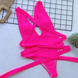 Halter Neck Deep V Tied One-Piece Swimsuit - Trendsi - Flyclothing LLC