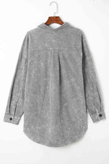 Washed Button Down Dropped Shoulder Jacket - Trendsi - Flyclothing LLC