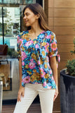 Petal Dew Full Size Floral V-Neck Tie Detail Blouse - Trendsi