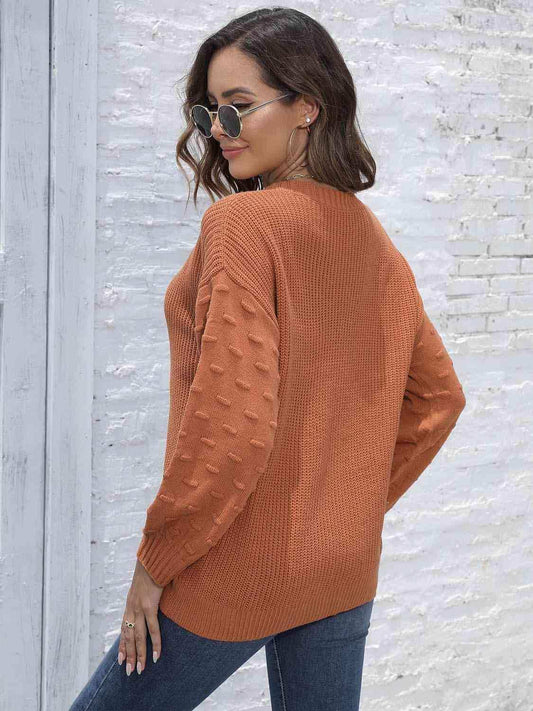 Round Neck Dropped Shoulder Sweater - Trendsi - Flyclothing LLC
