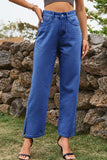 High Waist Loose Fit Ankle Slit Jeans - Trendsi