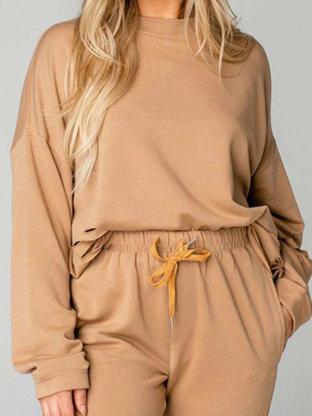 Distressed Sweatshirt and Joggers Set - Trendsi - Flyclothing LLC