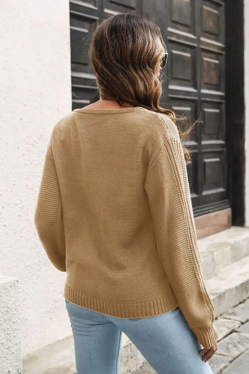 Ribbed Scoop Neck Long Sleeve Pullover Sweater - Trendsi - Flyclothing LLC