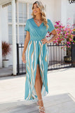 Smocked High-Low Printed Surplice Dress - Trendsi - Flyclothing LLC