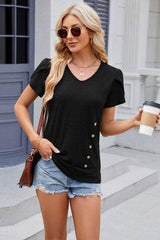 V-Neck Short Sleeve T-Shirt - Trendsi - Flyclothing LLC