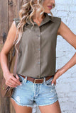 Collared Neck Sleeveless Shirt - Trendsi - Flyclothing LLC