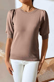 Round Neck Puff Sleeve Knit Top - Trendsi - Flyclothing LLC