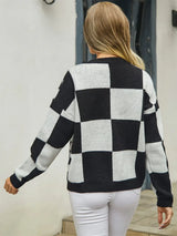 Plaid V-Neck Dropped Shoulder Cardigan - Trendsi - Flyclothing LLC
