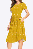 Printed Round Neck Short Sleeve Dress with Pockets - Trendsi - Flyclothing LLC