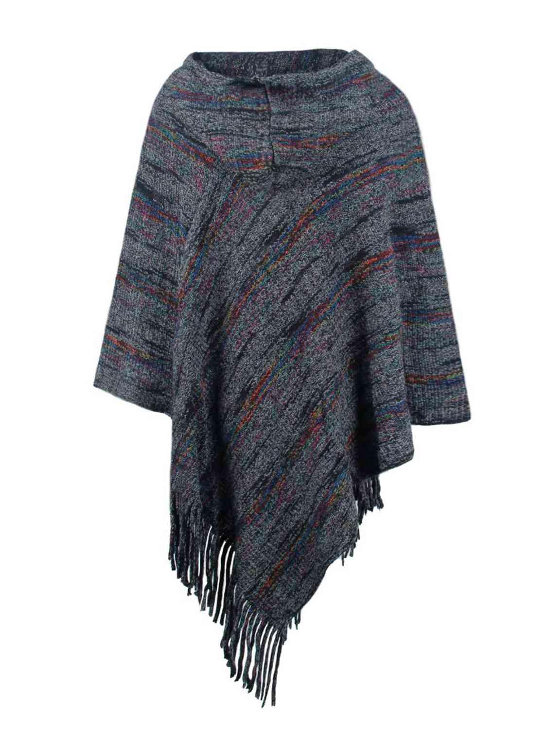 Fringe Hem Hooded Poncho - Trendsi