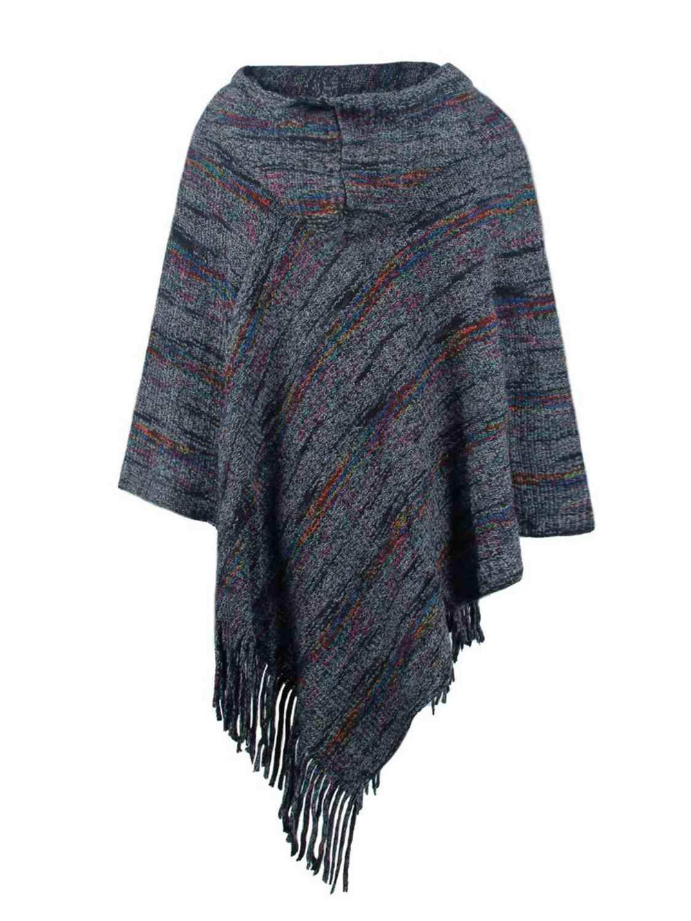 Fringe Hem Hooded Poncho - Trendsi - Flyclothing LLC